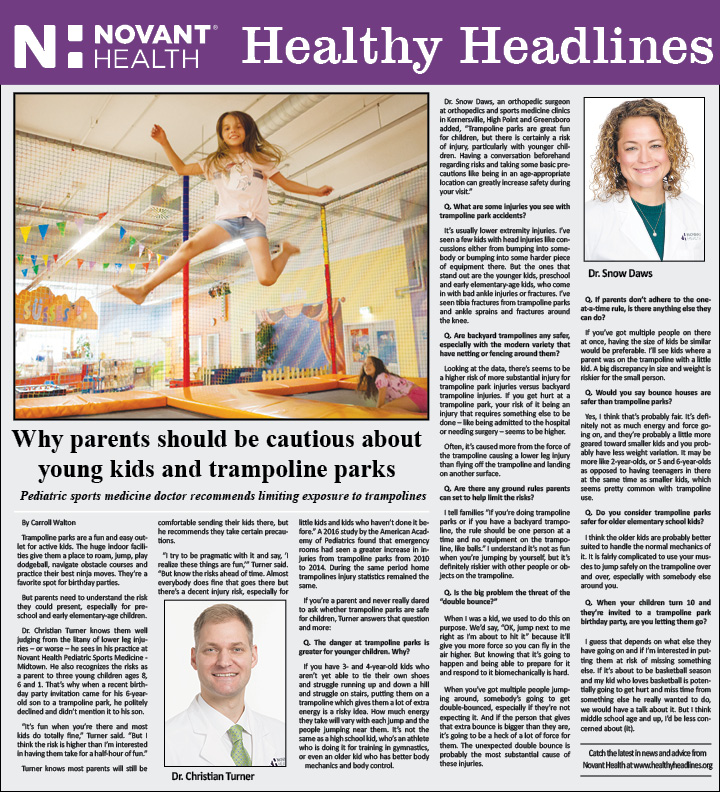Why parents should be cautious about young kids and trampoline parks, Novant Health